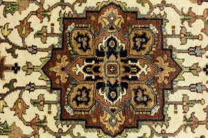 Cream Geometric 3X8 Heriz Serapi Oriental Runner Rug