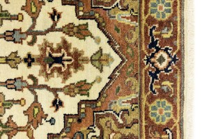 Cream Geometric 3X8 Heriz Serapi Oriental Runner Rug