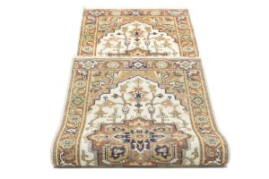 Cream Geometric 3X8 Heriz Serapi Oriental Runner Rug