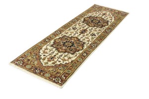 Cream Geometric 3X8 Heriz Serapi Oriental Runner Rug