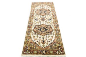 Cream Geometric 3X8 Heriz Serapi Oriental Runner Rug