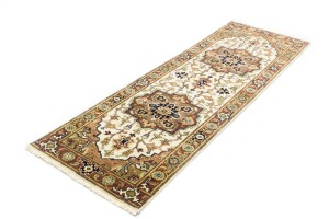 Cream Geometric 3X8 Heriz Serapi Oriental Runner Rug