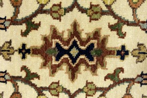 Cream Geometric 3X8 Heriz Serapi Oriental Runner Rug