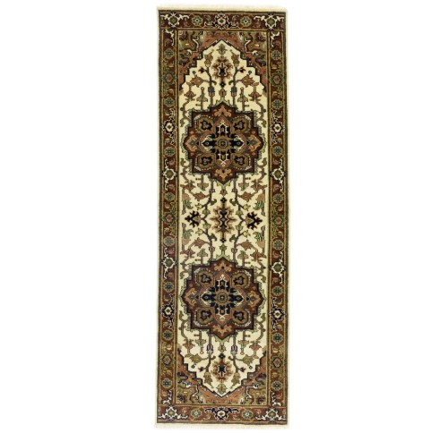 Cream Geometric 3X8 Heriz Serapi Oriental Runner Rug