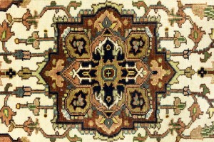 Cream Geometric 3X8 Heriz Serapi Oriental Runner Rug