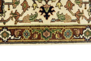 Cream Geometric 3X8 Heriz Serapi Oriental Runner Rug