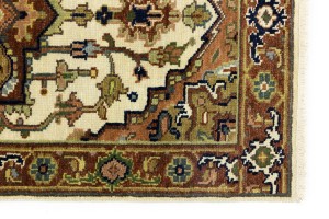 Cream Geometric 3X8 Heriz Serapi Oriental Runner Rug
