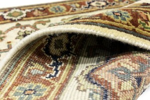 Cream Geometric 3X8 Heriz Serapi Oriental Runner Rug
