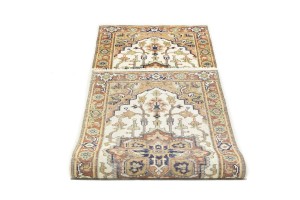 Cream Geometric 3X8 Heriz Serapi Oriental Runner Rug