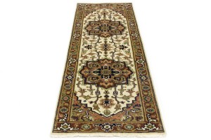 Cream Geometric 3X8 Heriz Serapi Oriental Runner Rug