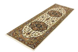Cream Geometric 3X8 Heriz Serapi Oriental Runner Rug
