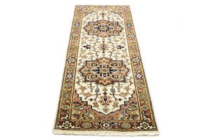 Cream Geometric 3X8 Heriz Serapi Oriental Runner Rug