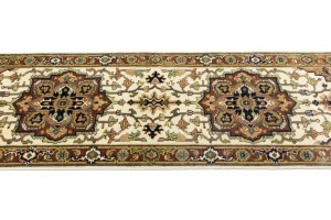 Cream Geometric 3X8 Heriz Serapi Oriental Runner Rug