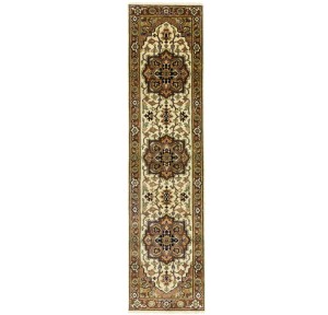 Cream Geometric 3X10 Heriz Serapi Oriental Runner Rug