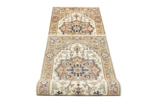 Cream Geometric 3X10 Heriz Serapi Oriental Runner Rug