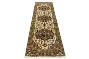 Cream Geometric 3X10 Heriz Serapi Oriental Runner Rug