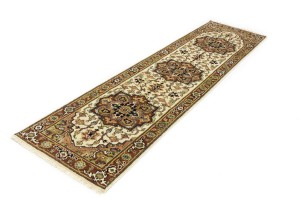 Cream Geometric 3X10 Heriz Serapi Oriental Runner Rug