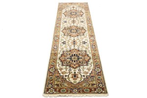 Cream Geometric 3X10 Heriz Serapi Oriental Runner Rug