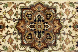 Cream Geometric 3X10 Heriz Serapi Oriental Runner Rug