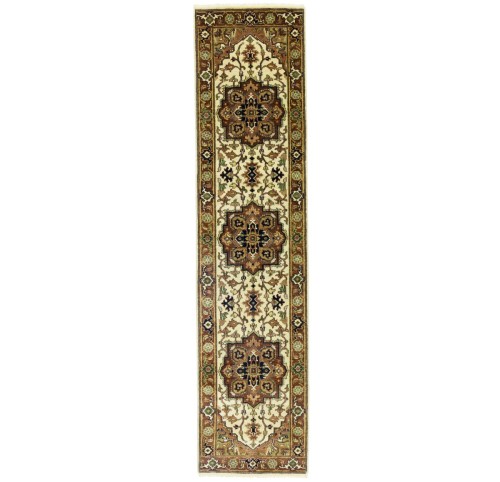 Cream Geometric 3X10 Heriz Serapi Oriental Runner Rug