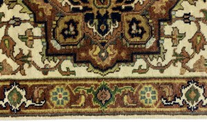 Cream Geometric 3X10 Heriz Serapi Oriental Runner Rug