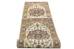 Cream Geometric 3X10 Heriz Serapi Oriental Runner Rug
