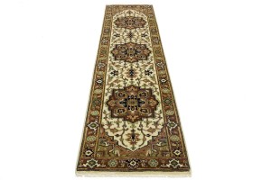 Cream Geometric 3X10 Heriz Serapi Oriental Runner Rug