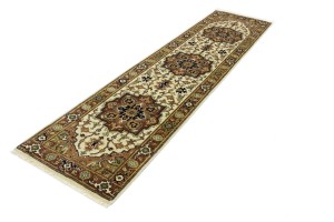 Cream Geometric 3X10 Heriz Serapi Oriental Runner Rug