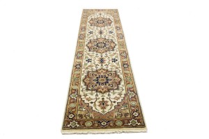 Cream Geometric 3X10 Heriz Serapi Oriental Runner Rug