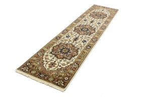 Cream Geometric 3X10 Heriz Serapi Oriental Runner Rug