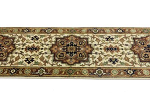 Cream Geometric 3X10 Heriz Serapi Oriental Runner Rug
