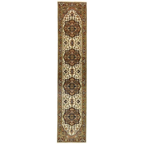 Cream Geometric 3X12 Heriz Serapi Oriental Runner Rug