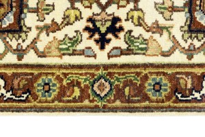 Cream Geometric 3X12 Heriz Serapi Oriental Runner Rug