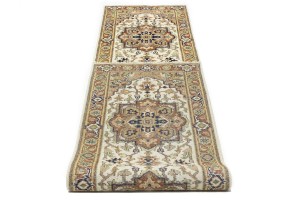 Cream Geometric 3X12 Heriz Serapi Oriental Runner Rug