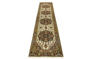 Cream Geometric 3X12 Heriz Serapi Oriental Runner Rug