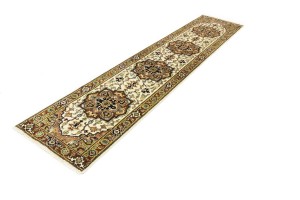 Cream Geometric 3X12 Heriz Serapi Oriental Runner Rug