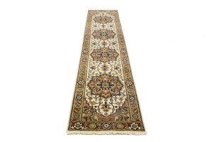 Cream Geometric 3X12 Heriz Serapi Oriental Runner Rug