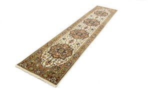 Cream Geometric 3X12 Heriz Serapi Oriental Runner Rug