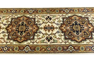 Cream Geometric 3X12 Heriz Serapi Oriental Runner Rug