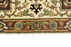 Cream Geometric 3X12 Heriz Serapi Oriental Runner Rug