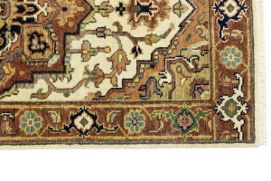 Cream Geometric 3X12 Heriz Serapi Oriental Runner Rug