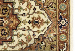 Cream Geometric 3X12 Heriz Serapi Oriental Runner Rug