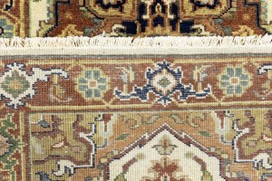 Cream Geometric 3X12 Heriz Serapi Oriental Runner Rug