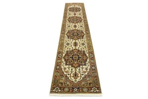 Cream Geometric 3X12 Heriz Serapi Oriental Runner Rug