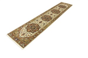 Cream Geometric 3X12 Heriz Serapi Oriental Runner Rug