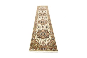 Cream Geometric 3X12 Heriz Serapi Oriental Runner Rug