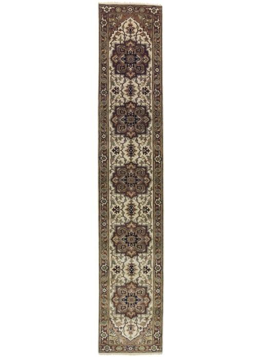 Cream Geometric 3X14 Heriz Serapi Oriental Runner Rug