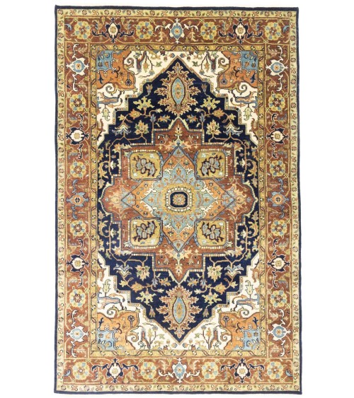 Dark Navy Geometric 6X9 Heriz Serapi Oriental Rug