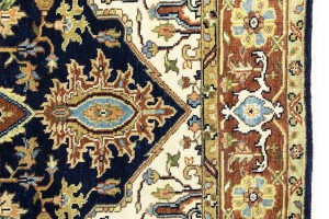 Dark Navy Geometric 6X9 Heriz Serapi Oriental Rug