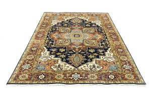 Dark Navy Geometric 6X9 Heriz Serapi Oriental Rug
